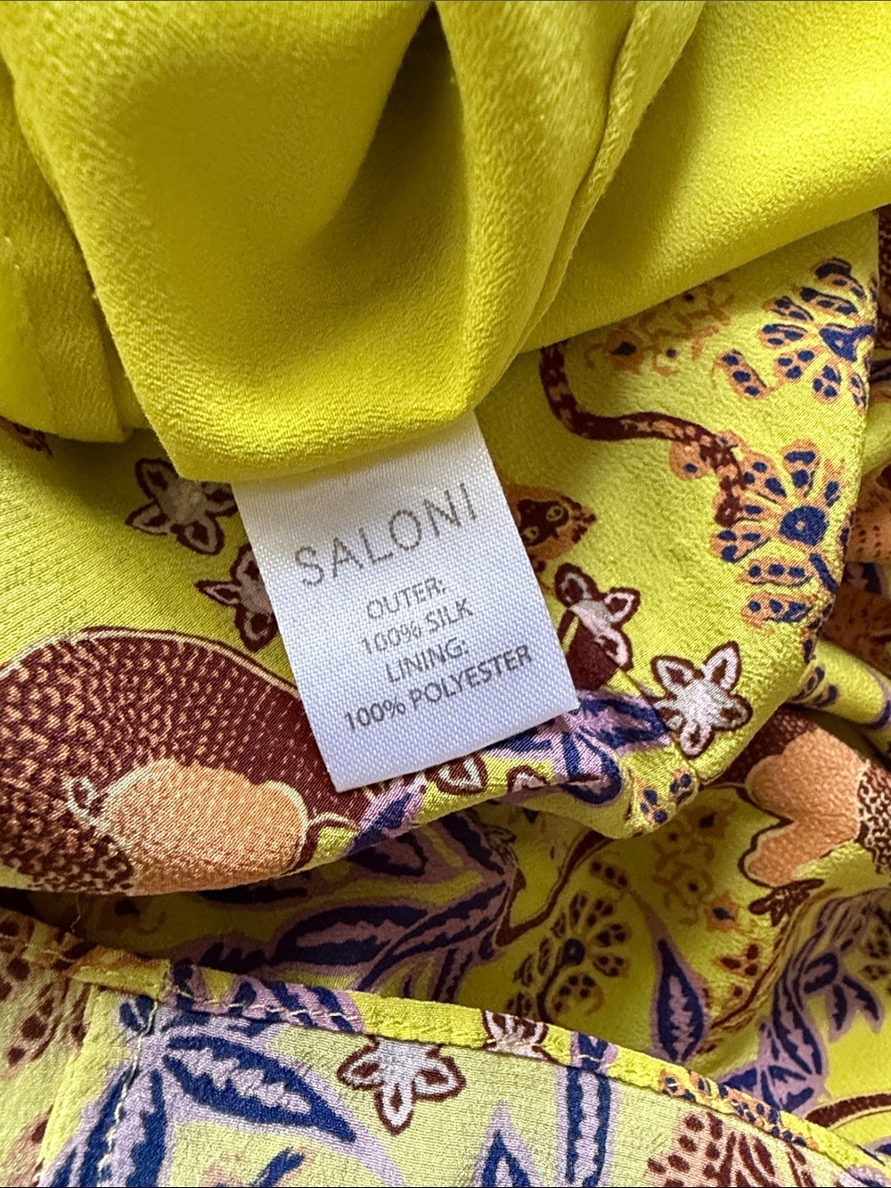 Saloni Bianca Silk Maxi Dress - Yellow Purple Boho Floral Print - Size 12 - Picture 12 of 12